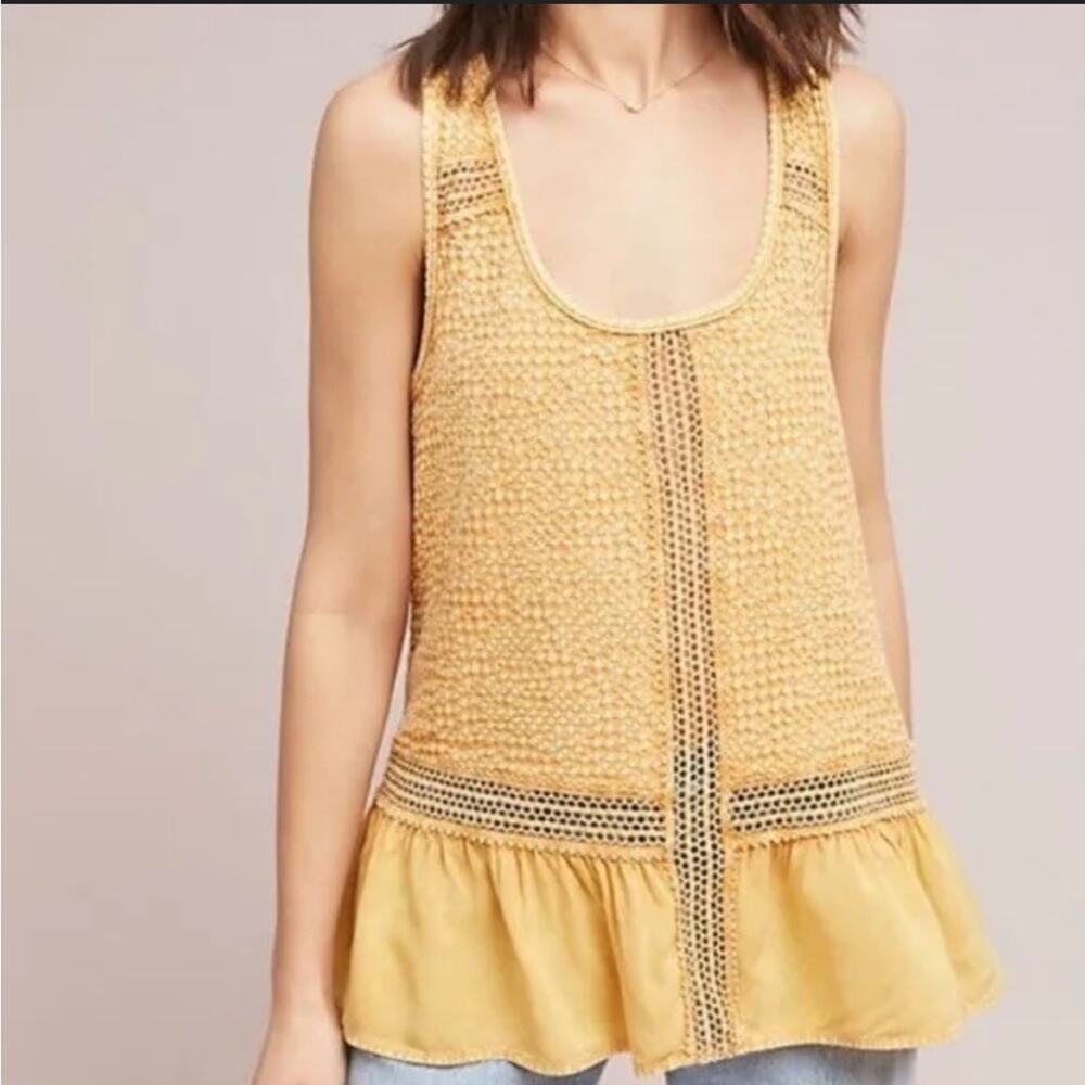 Anthropologie Eri + Ali Yellow Lace Savoia Flounced Peplum Tank Top 1031